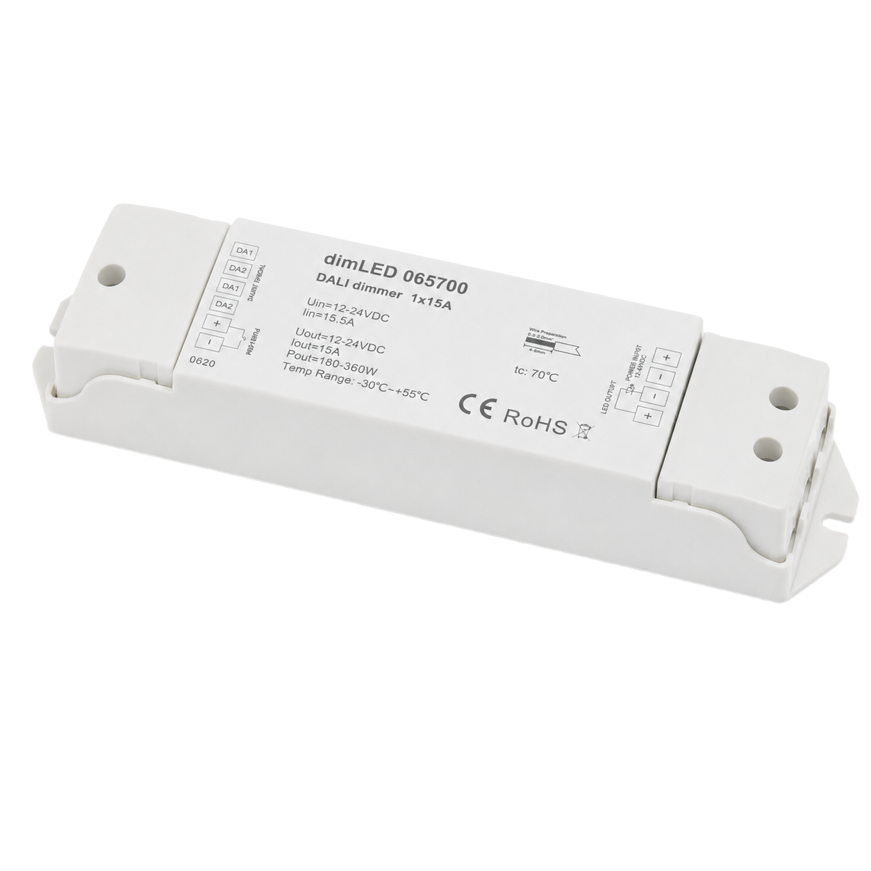 Stmívač dimLED DALI 12-24V 1x15A - pohled na tělo ovladače